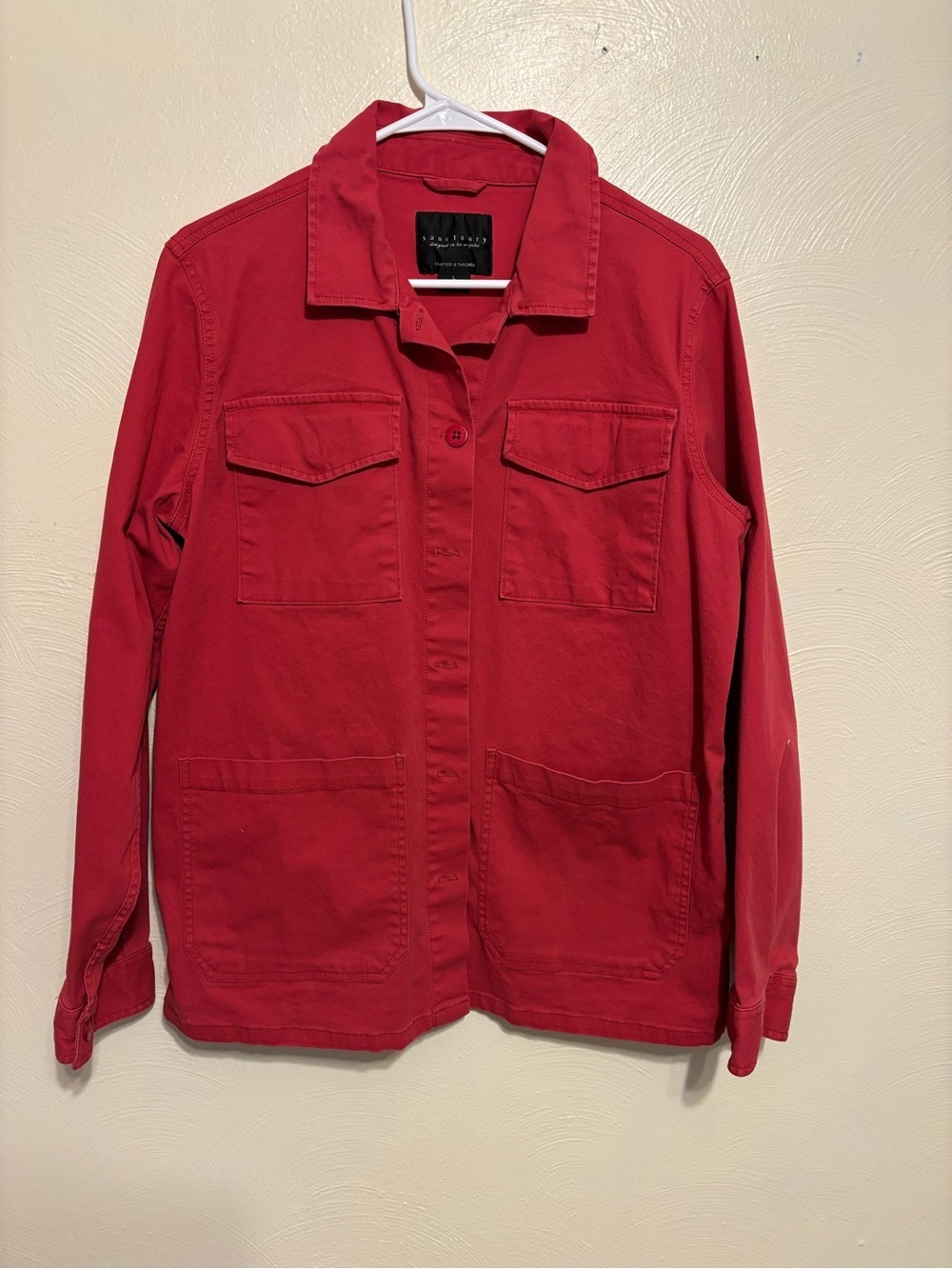 Sanctuary Red Button-Down Utility Shirt Jacket